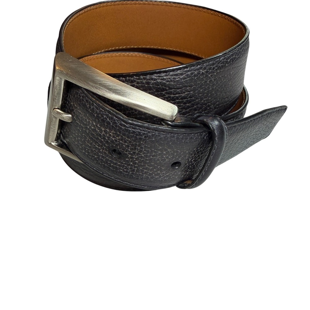 Magnanni Belt Size 38 Black Pebbled Leather Silver Buckle Made in Spain